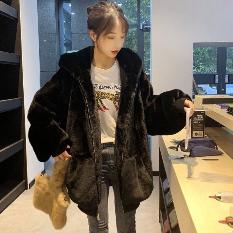 2020 inverno moda donna coreana cappotto di media lunghezza peluche caldo sciolto spessa felpa con cappuccio Cardigan manica lunga maglione Casual donna