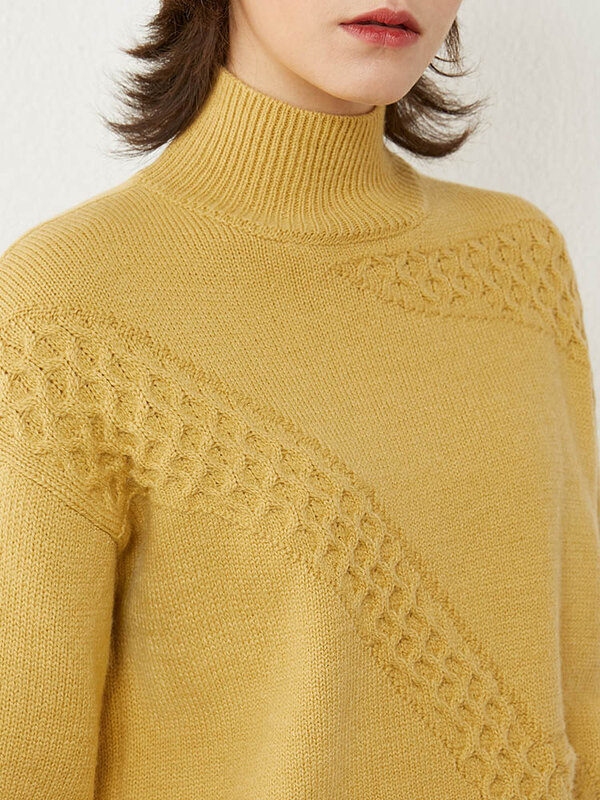 Amii-suéteres minimalistas para mujer, suéter de cuello alto liso, de lana, holgado, 12030482
