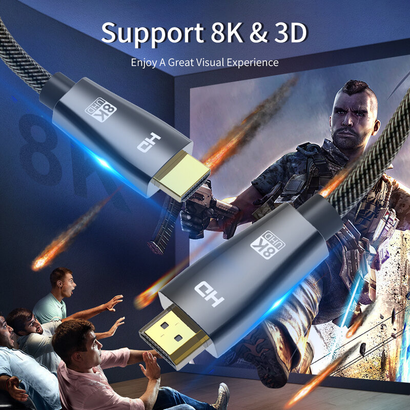 Монитор, совместимому с HDMI кабель 8K супер Скорость видеокабель/8K @ 60 Гц 4K @ 120 Гц HDCP 3D UHD HDR 48 Гбит/с ТВ коробка PS5 HD ТВ проектор