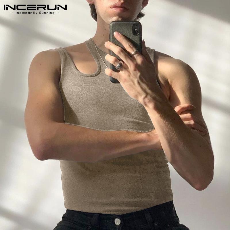 INCERUN 2021 Stylish New Men Solid Fashion Casual Style Vests Male Comeforable Sleeveless Shoulder Hollow Breathable Vests S-5XL