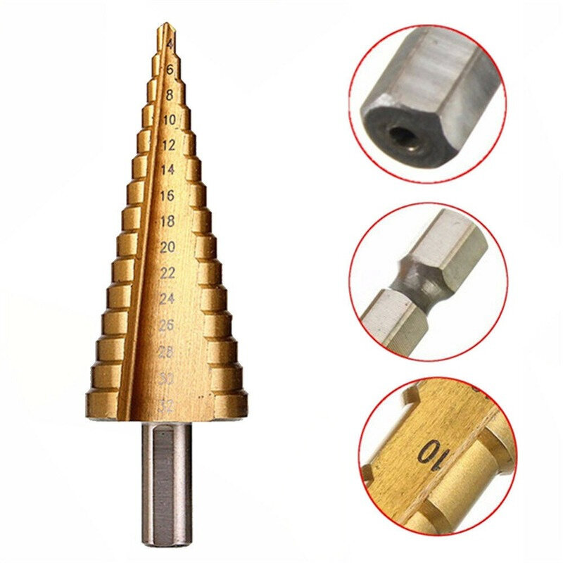 JUSTINLAU 6Pcs HSS Titanium Coated Step Drill Bit With Center Punch Drill Set Hole Cutter Drilling Tool