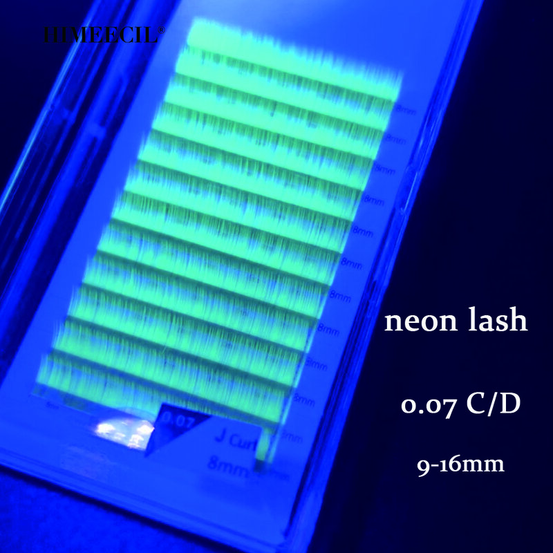 HIMEECIL Neon Lash แต่ละ Glow In The Dark สี Eyelash Extension นุ่มธรรมชาติความงาม Silk Eye Lashes Mink