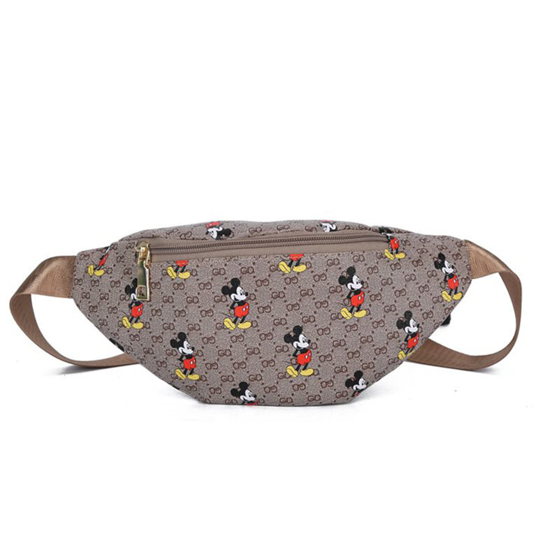 Disney-riñonera de Mickey para mujer y hombre, bolso de pecho Unisex con tres cremalleras, color rosa