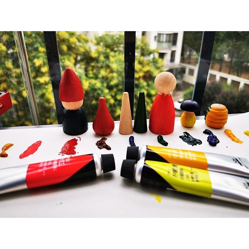 Children Handmade Painting Tools for Wooden Toys Stones Include Non-toxic Acrylic Paint Brush Trays DIY Painting Stuff 4 years
