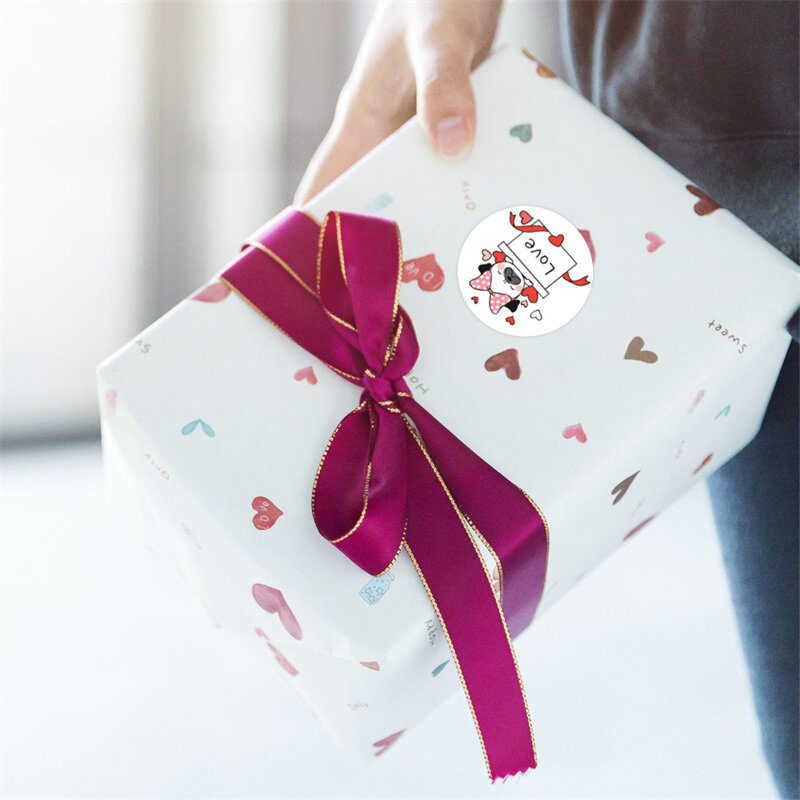 Pegatina Vintage hecha a mano de 1 pulgada, caja de tarjetas de Navidad, corazón redondo, gatos, etiqueta de embalaje, pegatinas de sellado, papelería de decoración, 50-500 piezas