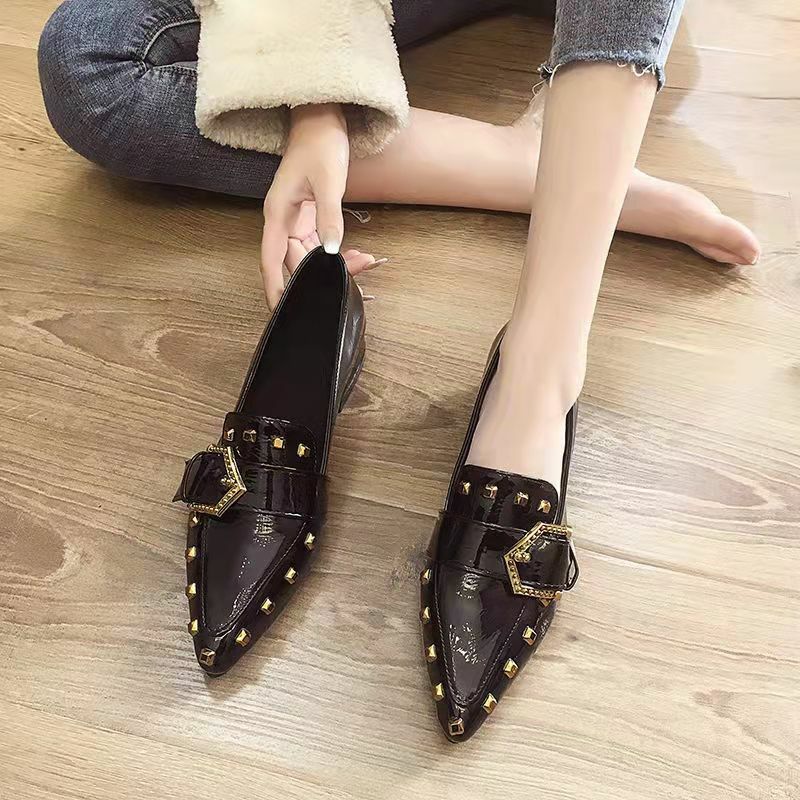 Spring Autumn Women Pointed Single Shoes Thick Heel Low Heel Leather Shoes Mary Jane Slip On Footwear Female Zapatillas Mujer