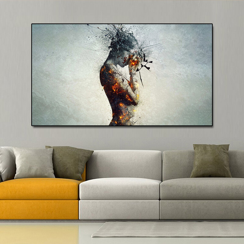 AAHH Body Explosion Headache Fire Wall Art Picture Canvas Painting Posters Print Wall Picture Decor for Living Room No Frame