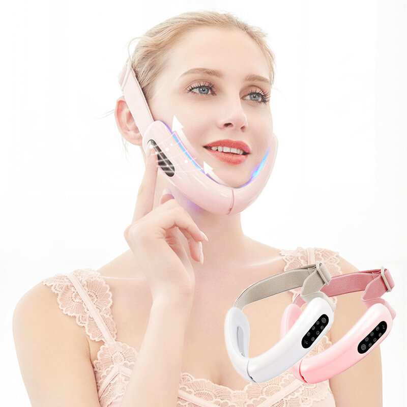 Chin V-Line Up Lift Belt Machine Red Blue LED Photon Therapy Facial Lifting Device Face Slimming Galvanic Massager V-Face Care