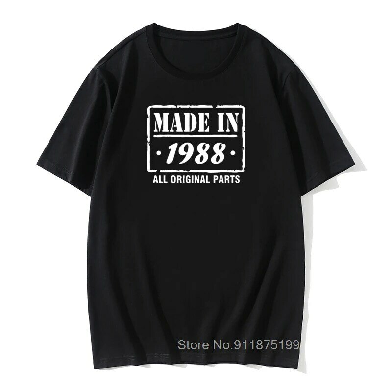 Made in 1988 wszystkie oryginalne części T Shirt 33th prezent urodzinowy projekt 100% bawełna koszulka w stylu Retro męski nadruk w stylu Vintage mąż Tee