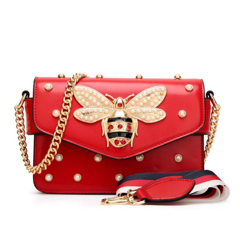 女性のための有名なブランドのハンドバッグ,デザイナーチェーン付きの小さなショルダーバッグ,ラグジュアリー,真珠,赤,黒