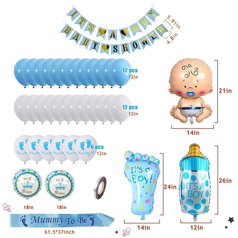 Decorazioni per Baby Shower Boy, Baby Shower Decoration Boy con Baby Shower Boy Set, Blue Decoration Baby Shower Balloons