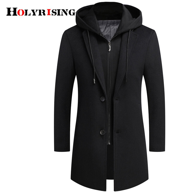 Holyrising casaco masculino longo com capuz removível, blusa masculina da moda, manteau homme 19041-5