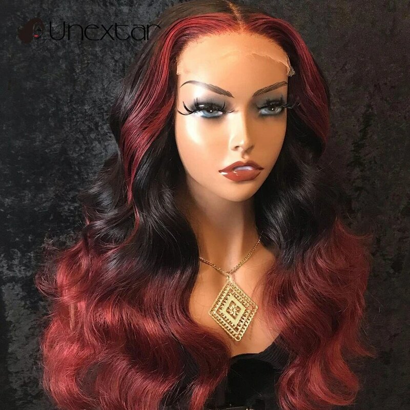 Highlight Wig Human Hair Burgundy Color 13x4 Lace Front Wigs Pre Plucked Remy Brazilian Human Hair Body Wave Wigs For Women