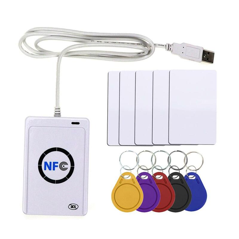 NFC 판독기 USB ACR122U 비접촉식 스마트 ic 카드 및 작성기 rfid 복사기 복사기 복사기 5pcs UID 변경 가능한 태그 카드 키 Fob