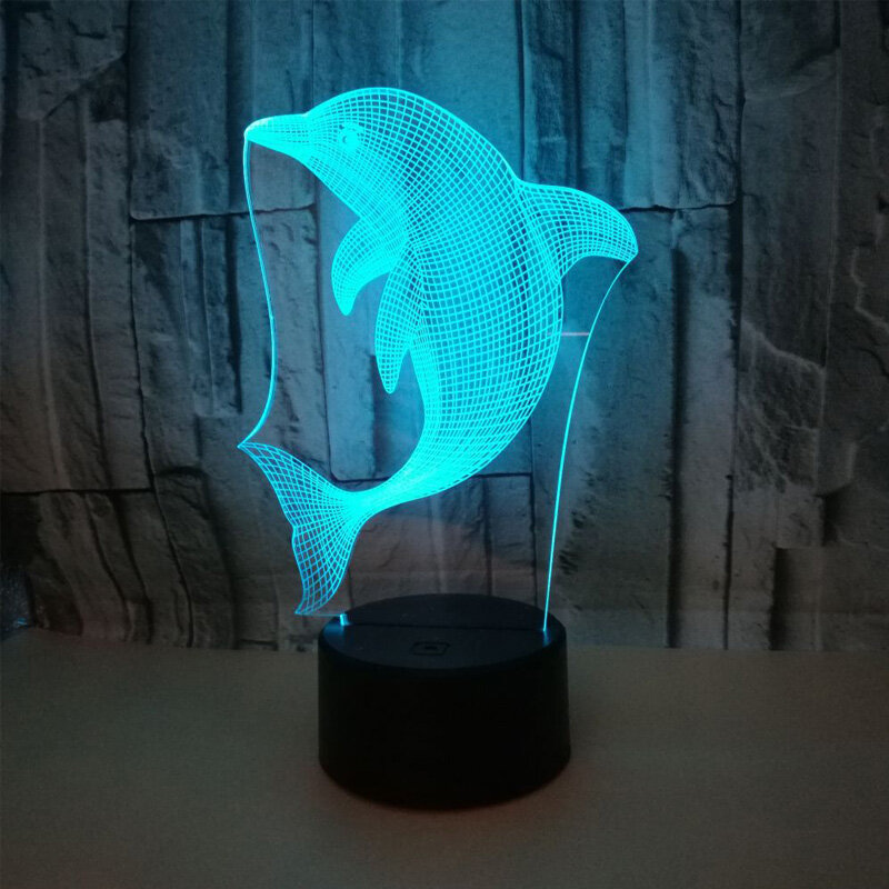 HOT 3D Ilusi Dolphin Malam Lampu Meja Lampu Touch Romantis 7 Warna Perubahan 3D Dolphin Hewan Bentuk Bohlam LED ABS lampu Malam