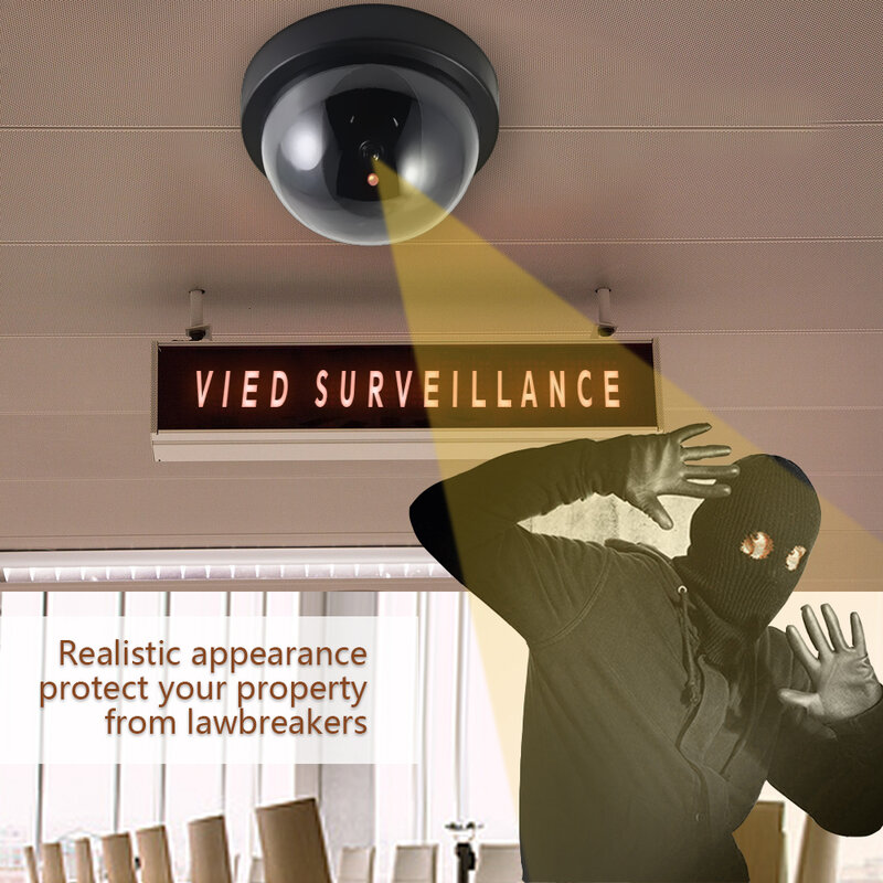 Dome Simulation Burglar Alarm Camera Indoor Fake Webcam Outdoor Surveillance Home Camera LED Light Emulate CCTV for Warning