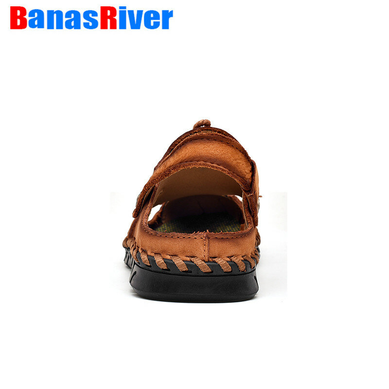 New Casual Men Soft Sandals Comfortable Summer Leather Slippers Roman Outdoor Beach Big Size 38-48 Handmade Hollow Breathable