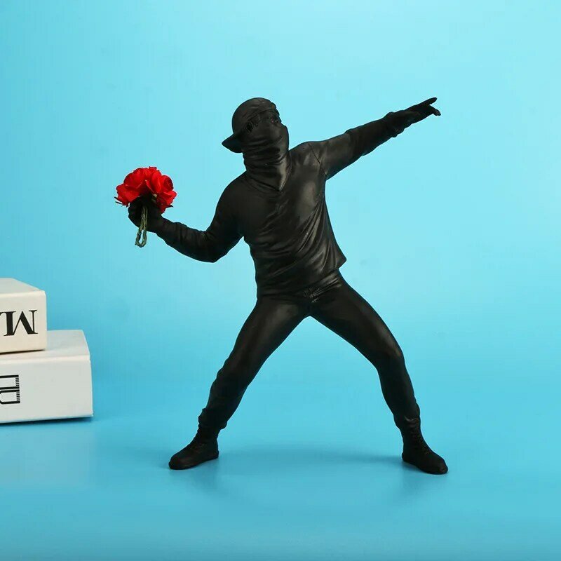 Nordic Figurine Resin Statues Sculptures Banksy Flower Thrower Statue Bomber Home Decoration Accessories Modern Ornaments  Decor
