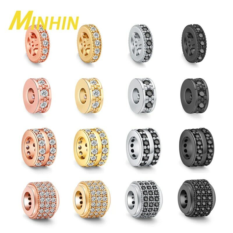 MINHIN DIY Charm Spacer Beads Supplies 3 Rows Pave Cubic Zirconia Separator Divider Beads For Beadlework Bracelet Jewelry Making