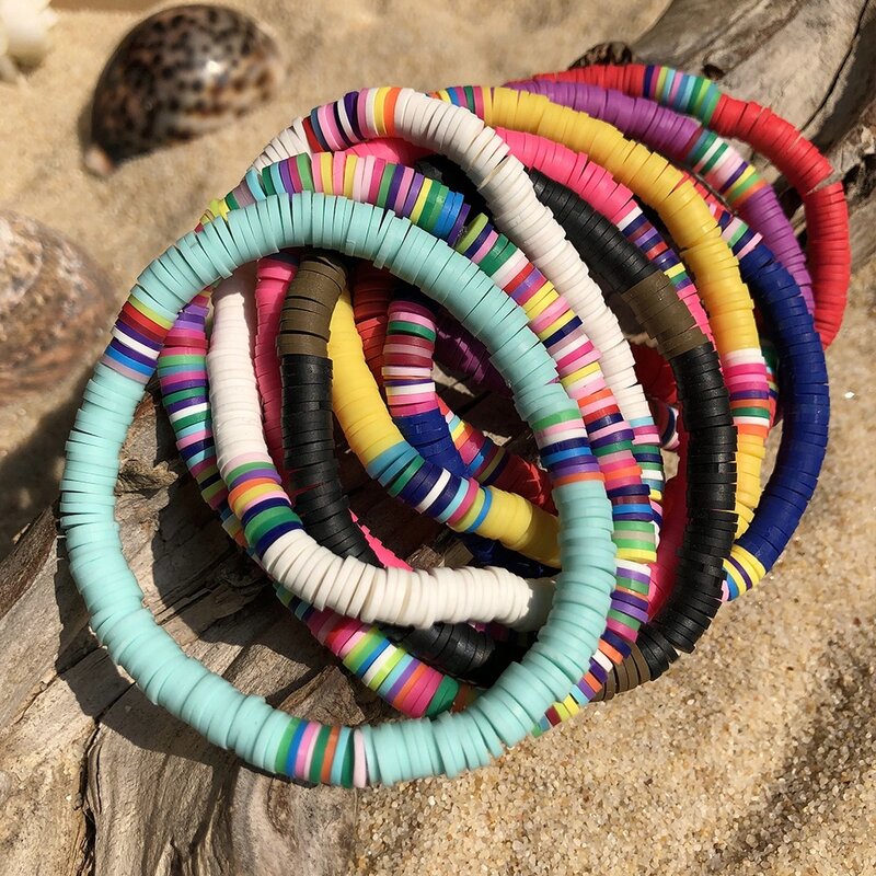 2020 new Bohemia soft pottery beach handmade soft clay ribbon color elastic rope summer women's bracelet accessories wholesale