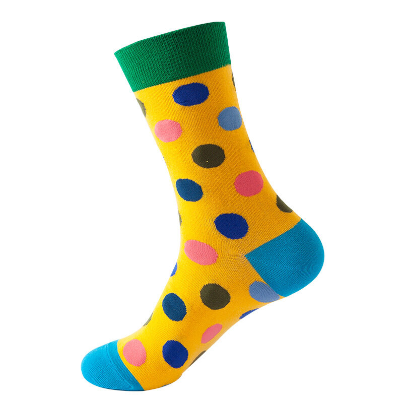 5pairs Colorful Fashion Casual Harajuku Women&Men Funny Socks Dots Grid Geometry Socks Dress Cotton Socks for Men