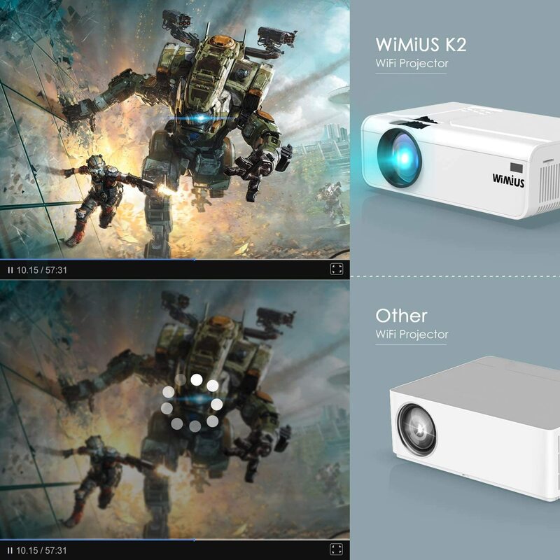 WIMIUS جهاز عرض صغير واي فاي أجهزة العرض K2 الأصلي 1080P/4K دعم 300 ''شاشة LUNENS 5500 العارض للمنزل العارض الهاتف