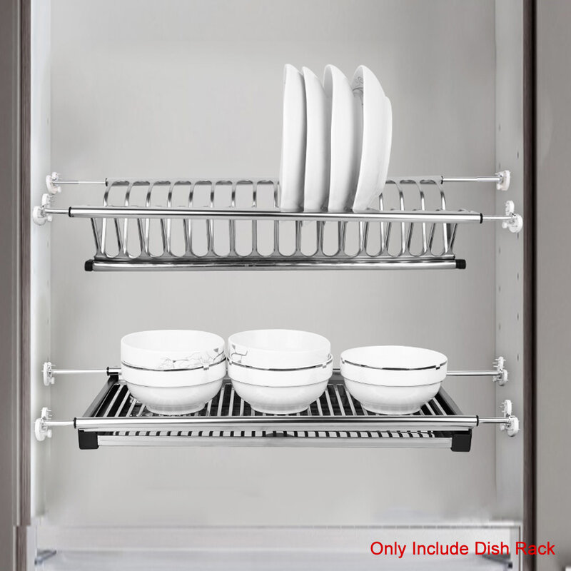 2-Tier Stainless Steel Dish Rack Folding Dish Drying Dryer Rack Plate Bowl Storage Kitchen Organizer Holder for Cabinet 5 Sizes