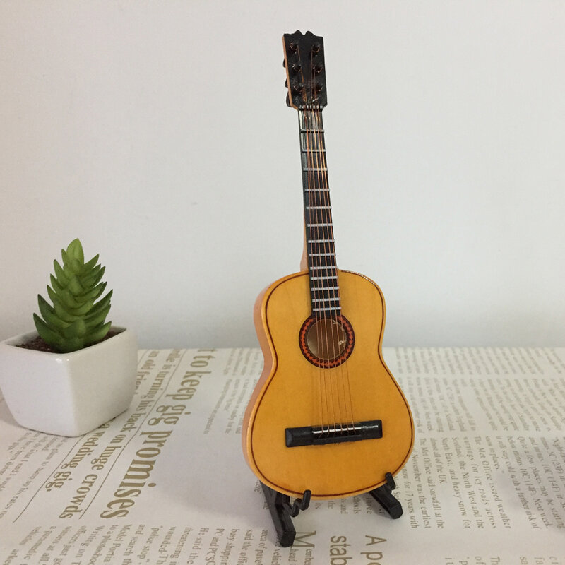 Instrumento musical de escala 1/6 modelo de guitarra de madera para decoración de Escritorio de Casa de Muñecas
