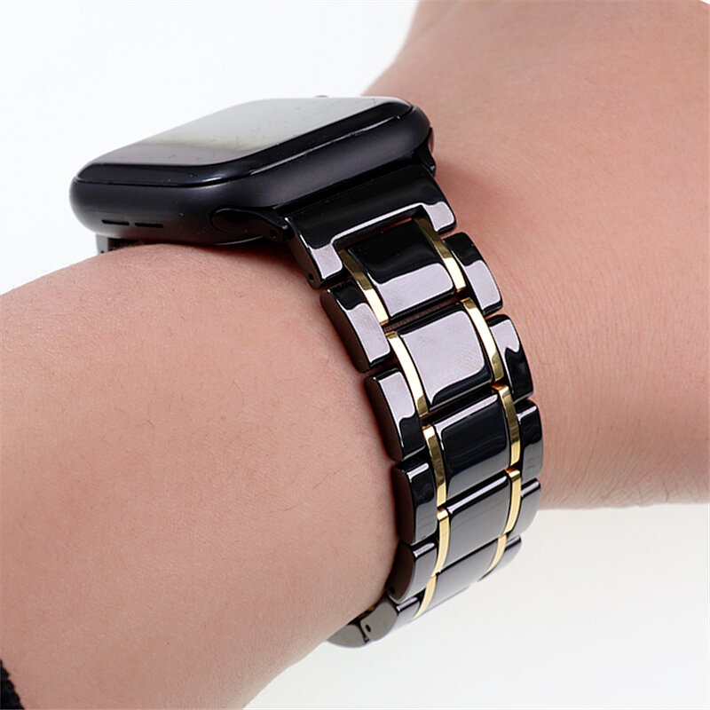 Luxuriöse Glatte Band für Apple Uhr 6 5 44mm 40mm Iwatch 7 SE 41mm 45mm Keramik edelstahl Armband armband Armband Gürtel
