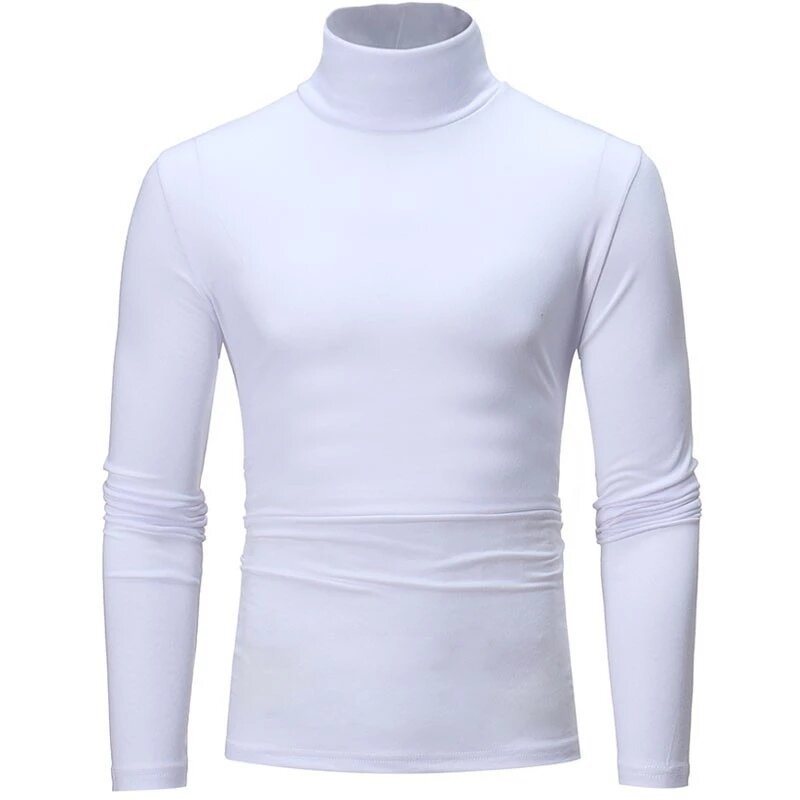 Camisetas de cuello alto de manga larga para hombre, camisas ajustadas de Color sólido, Tops blancos y negros, M-3XL, novedad de 2020