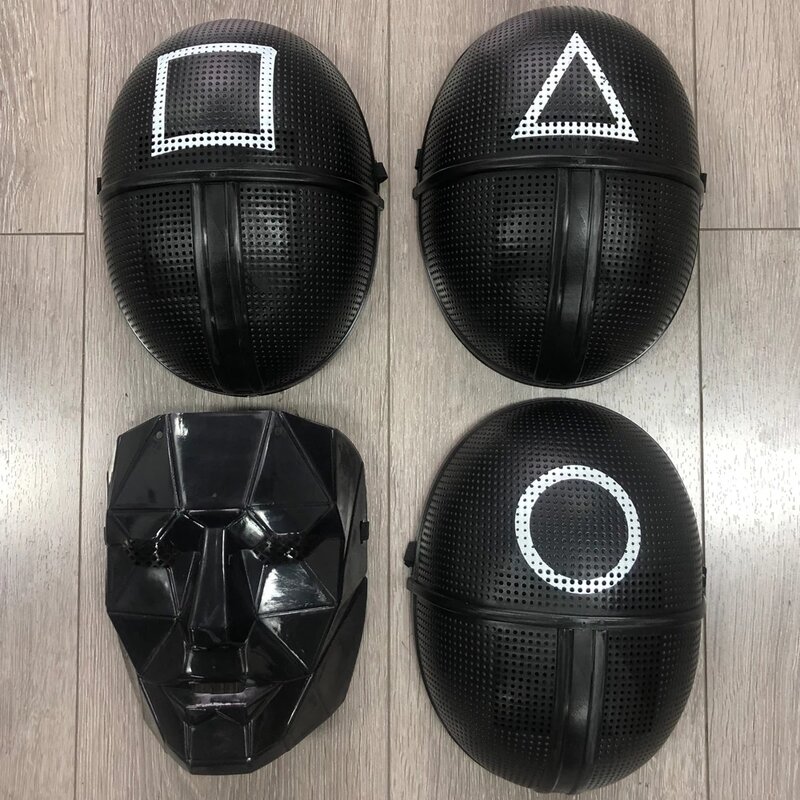 Máscara de calamar negra, juego de Cosplay, círculo cuadrado, triángulo, casco de plástico, máscaras de Halloween, fiesta de disfraces, accesorios, Máscara