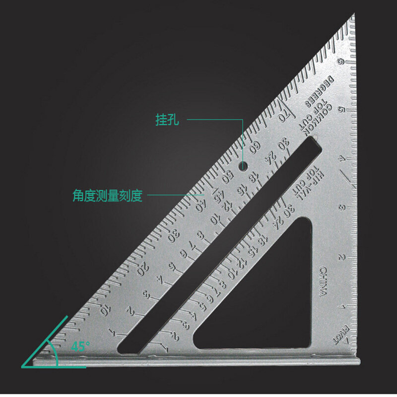 Righello triangolare in lega di alluminio angolo di ispessimento di 90 gradi misura del carpentiere strumento di Layout del righello quadrato accessori per il cucito