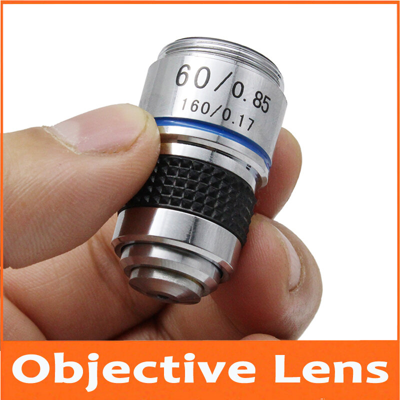 Microscópio biológico lente objetiva, 60x l = 185 para 160/0.17 com montagem de mola para uso escolar de estudante educacional