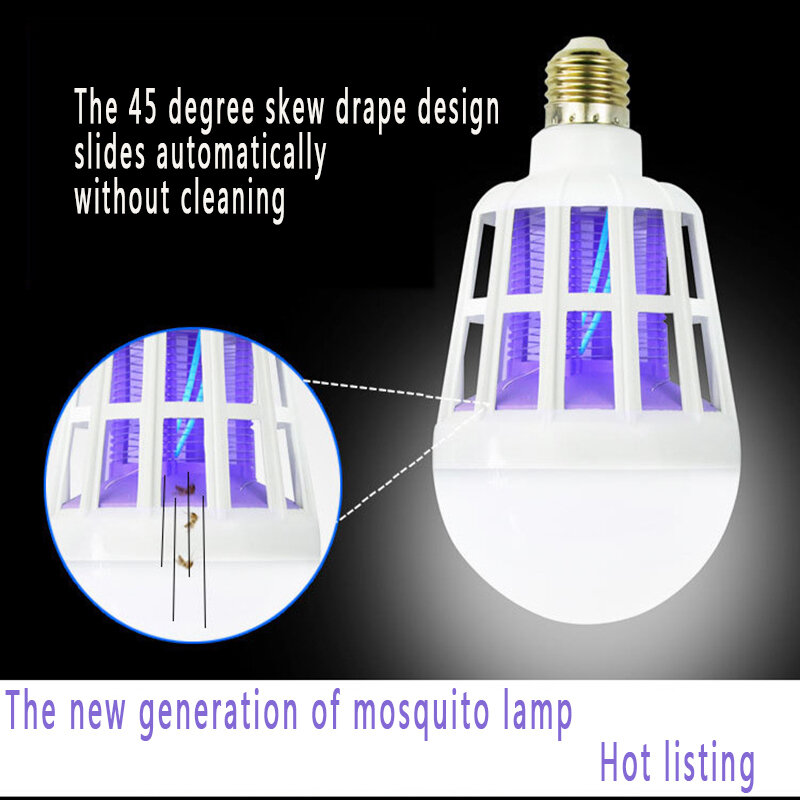 LED anti mosquito bug zapper - killing smart light bulb lamp lighting dual - use intelligent photosensitive electric shock  CCC