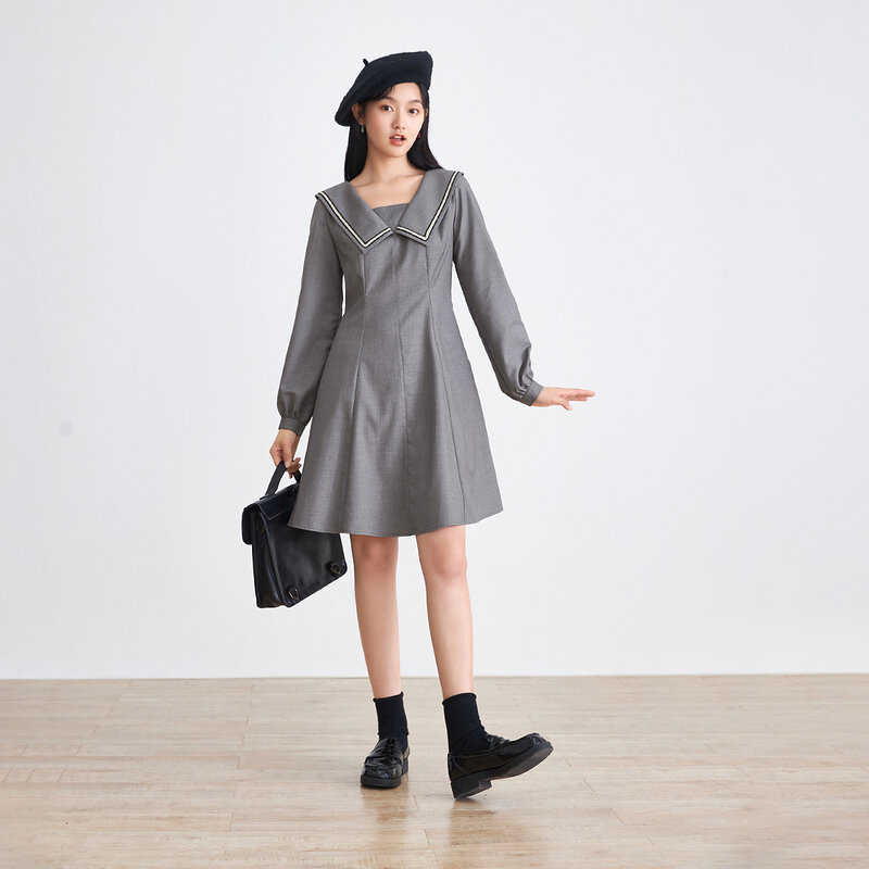 INMAN-vestido minimalista de manga larga para mujer, prenda elegante con solapa, color gris claro, para Otoño e Invierno
