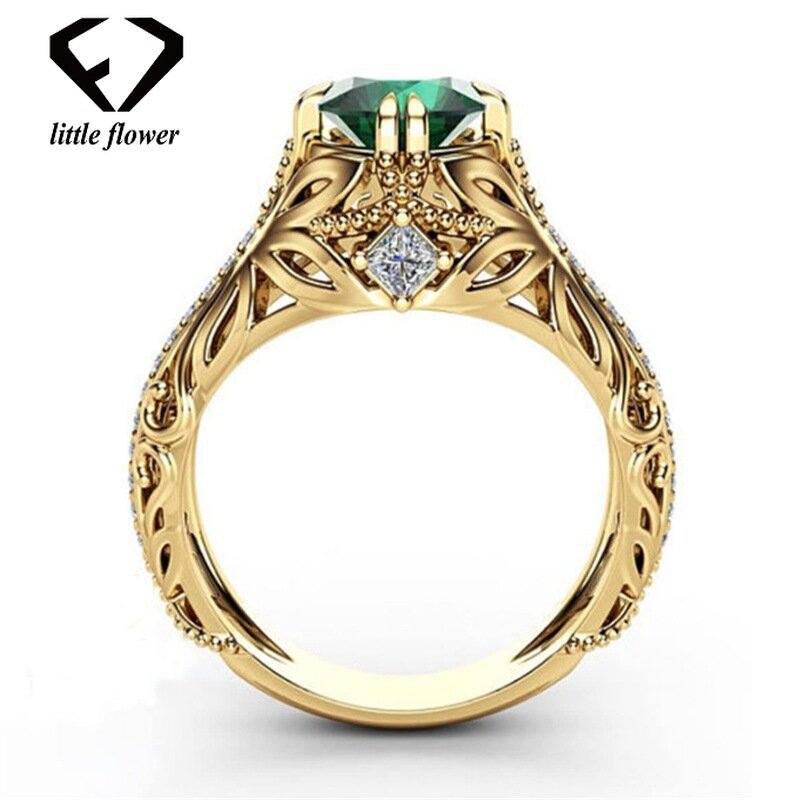 14K złota biżuteria pierścionek ze szmaragdem ozdobna biżuteria Etoile Anillos diament Bizuteria dla kobiet Jade 14K kamień pierścionek ze szmaragdem