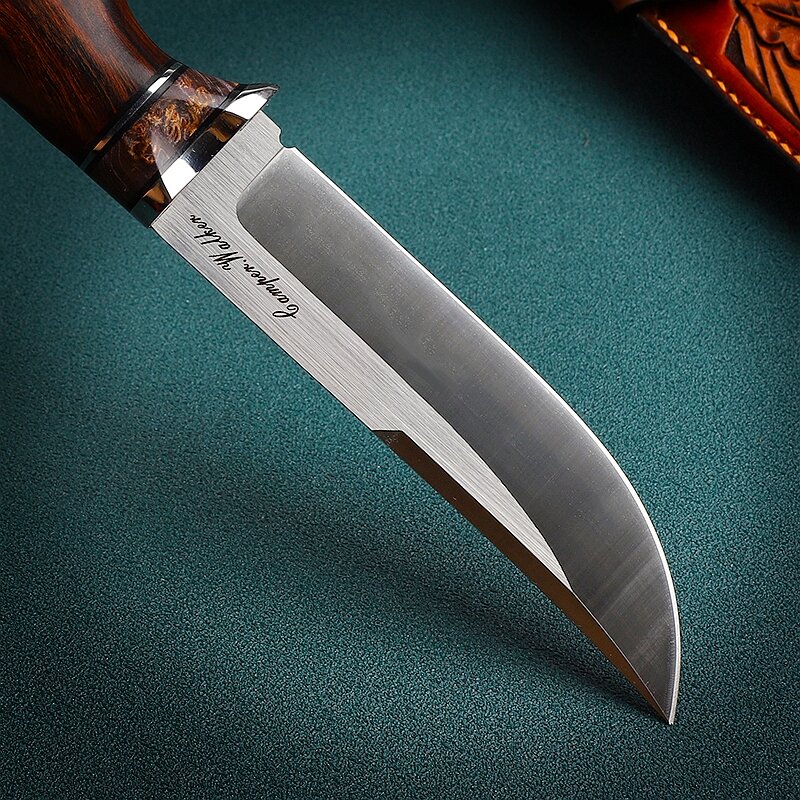 ALVELY-cuchillo fijo de acero al polvo M390, herramienta afilada de supervivencia al aire libre, para acampar y cazar, hecho a mano, mango de madera de alta calidad