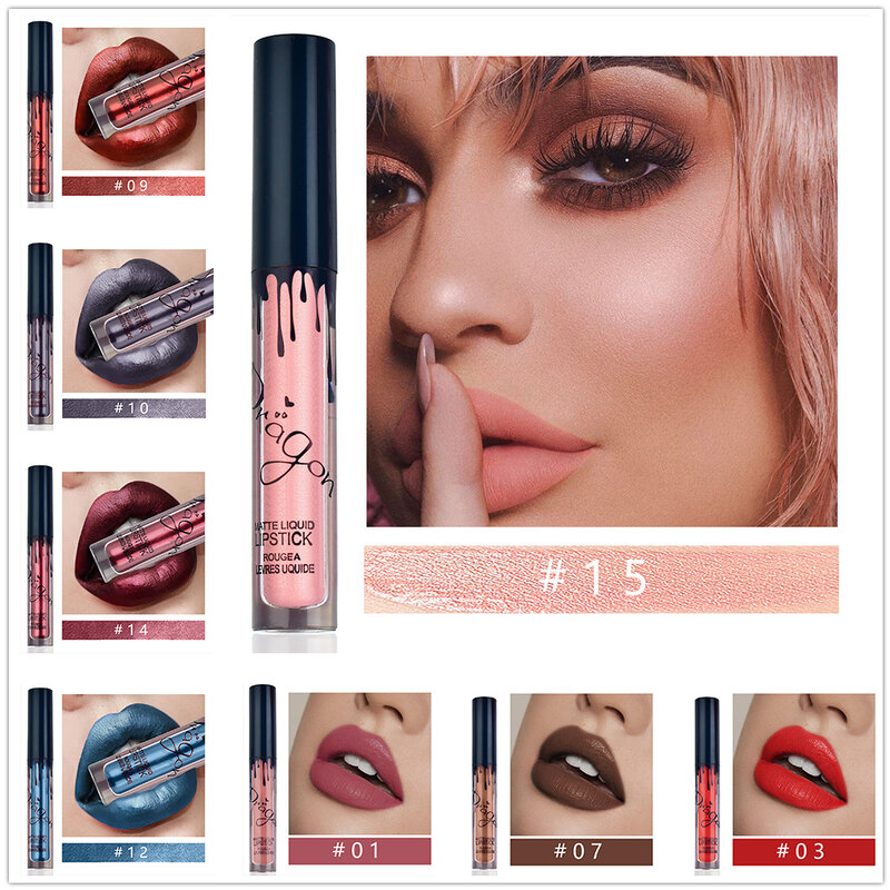 1 Buah Lipstik Berkilau Berkilau Tahan Lama Tahan Air Lip Gloss Kosmetik Kecantikan Metalik Kilau Lipstik Cair