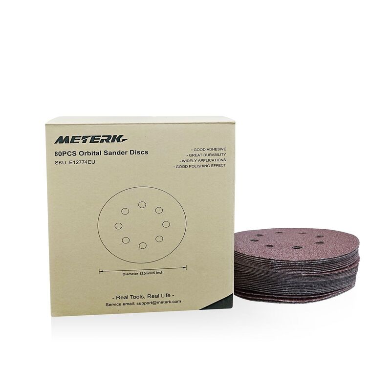 METERK-Discos de lijado de gancho y bucle, papel de lijado de 5 pulgadas y 8 agujeros, 80 piezas
