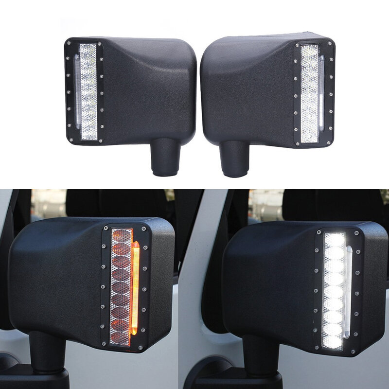 Clignotant LED de voiture avec couvercle de rétroviseur DRL, 2 pièces, accessoires de voiture pour Jeep Wrangler JK 2007 – 2017