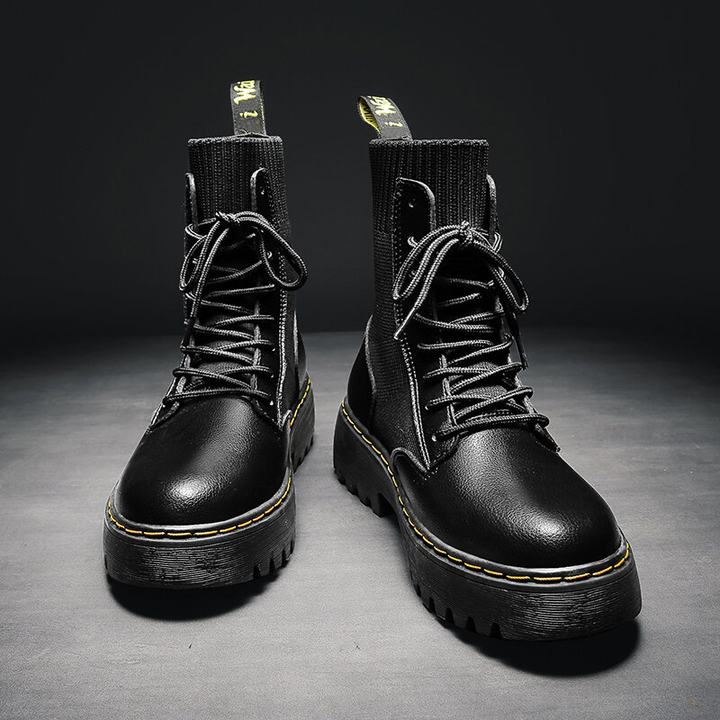 Мужские кожаные ботинки Marten на резиновой платформе с круглым носком Сапоги ботинки мужские ботильоны обувь chaussure homme chaussure ская обувь
