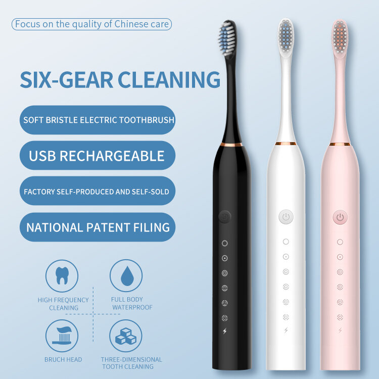 فرشاة أسنان كهربائية قابلة لإعادة الشحن للكبار ، فرشاة أسنان كهربائية قابلة للغسل ، تبييض ، مؤقت 4.8