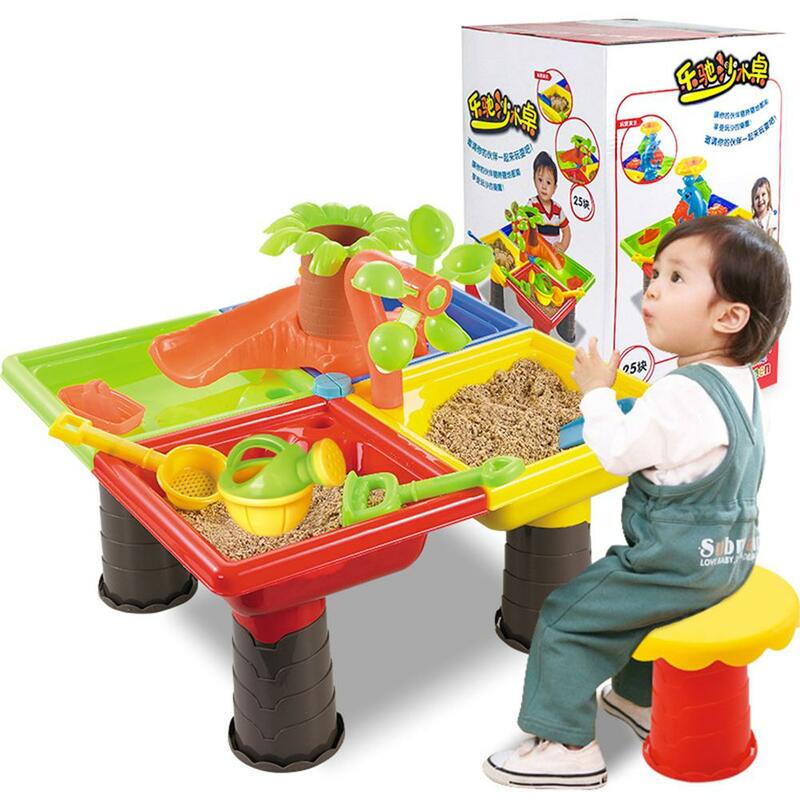 Детский пляжный стол Kuulee, 1 комплект, песочный игровой набор игрушек, детский водный песок, цвет рандомный, пляжный стол, игровой набор песоч...