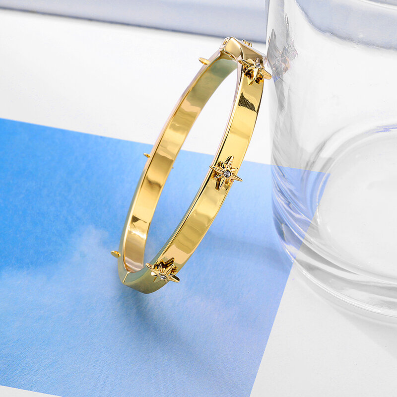 Ascona Trendy Brand Women Bracelets Bangles Open Cuff Design Zinc Alloy Cubic Zircon Bangles Luxury Gold Jewelry For Wedding