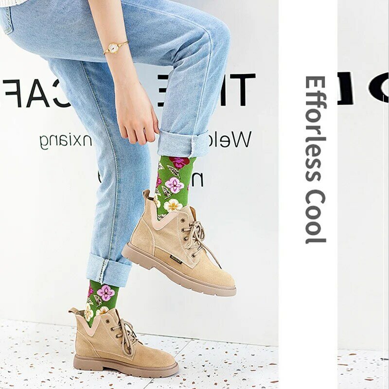 Meias de compressão unissex, meias esportivas de estilo hip-hop com estampa floral