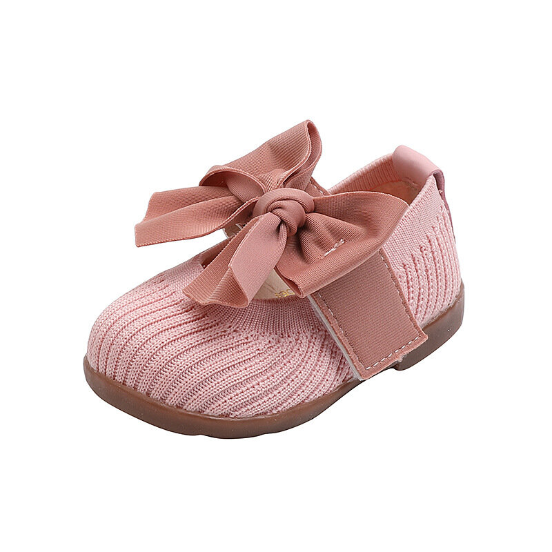 女の赤ちゃんのためのプリンセスシューズ,蝶ネクタイ付きの柔らかい靴底のカジュアルシューズ,1〜2歳