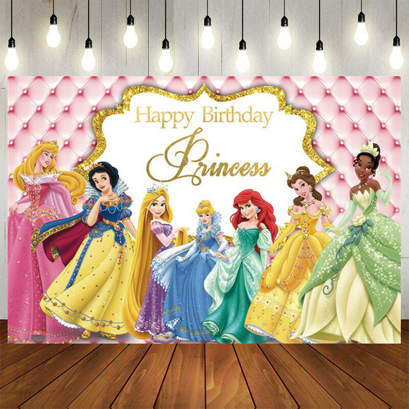 Disney Princess Party Backdrops Decoration Backgrounds Vinyl Photography Shootings Backdrops For Girls Birthday Party Supplies