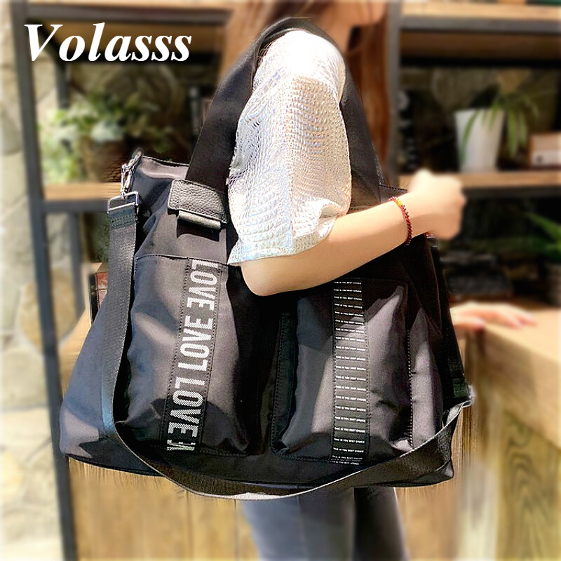 Volasss Fashion Totes For Women Nylon Travel Bag Large Capacity Girls Shoulder Bags Female Sport Outdoor Black Handbags New 2022