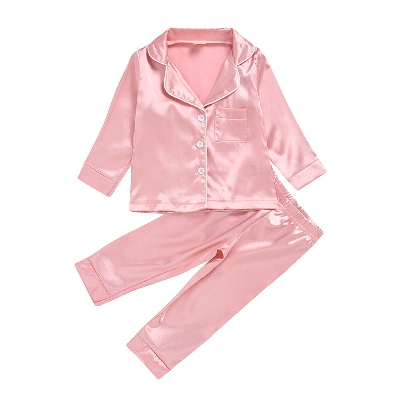 New Autumn Children Cardigan Pajamas Set Teen Long Sleeve Silk Sleepwear 0-5 Years Kids Girls 2pcs Suit  Home Clothes