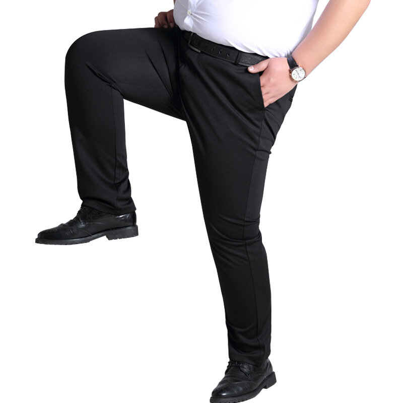 2023 Winter Men's Casual Pants Thickened Fleece Warm Business Straight Stretch Trousers Black Navy Plus Size 44 45 46 48 50 52